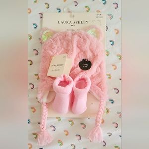 Nwt - Laura Ashley Baby Hat and Booties Set